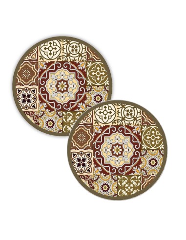 LUPIA - SET 2 SOTTOTUTTO ROTONDO IN LEGNO DECORATO AZULEJOS BROWN 20CM